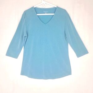 Segments Women's Large SOFT Tencel V-Neck Shirt Textured Blue